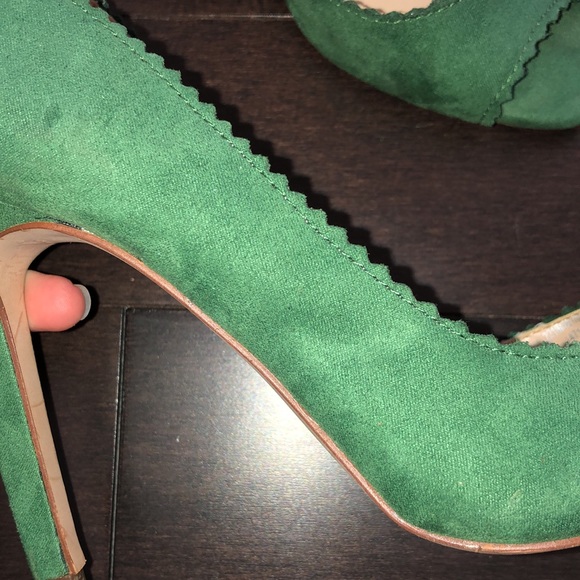 Zara Suede Green Peep Toe Heels - Picture 8 of 8